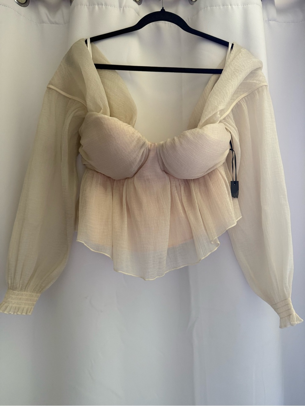House of Harlow 1960 Sheer Ivory Peplum Babydoll Blouse